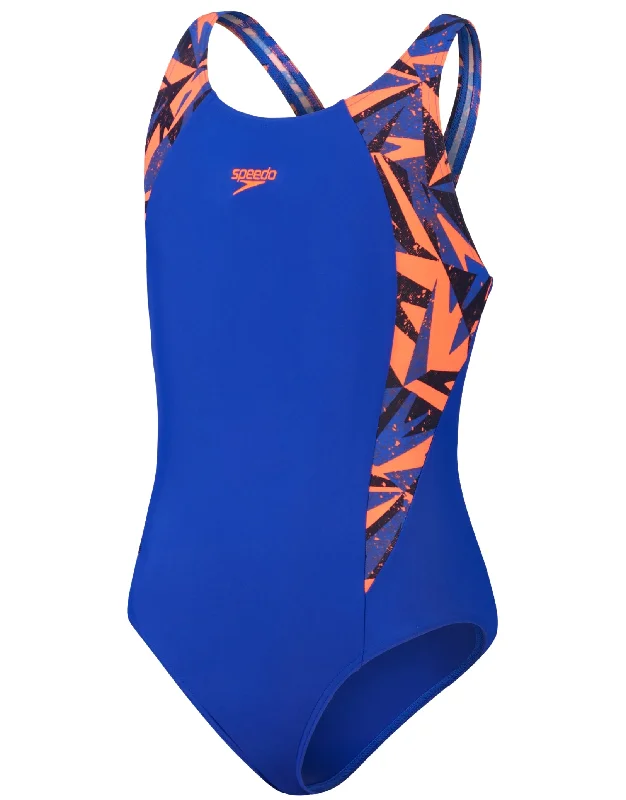 Girls Hyperboom Splice Muscleback Swimsuit - Blue/Orange Sleek Men's Contemporary 