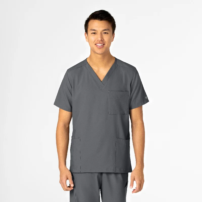 W123 Unisex 4 Pocket Utility Scrub Top - Pewter Monochromatic Office Style