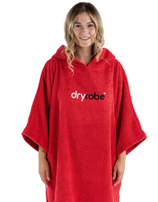 Organic Cotton Short Sleeve Adult Towel Poncho - Red Vacation