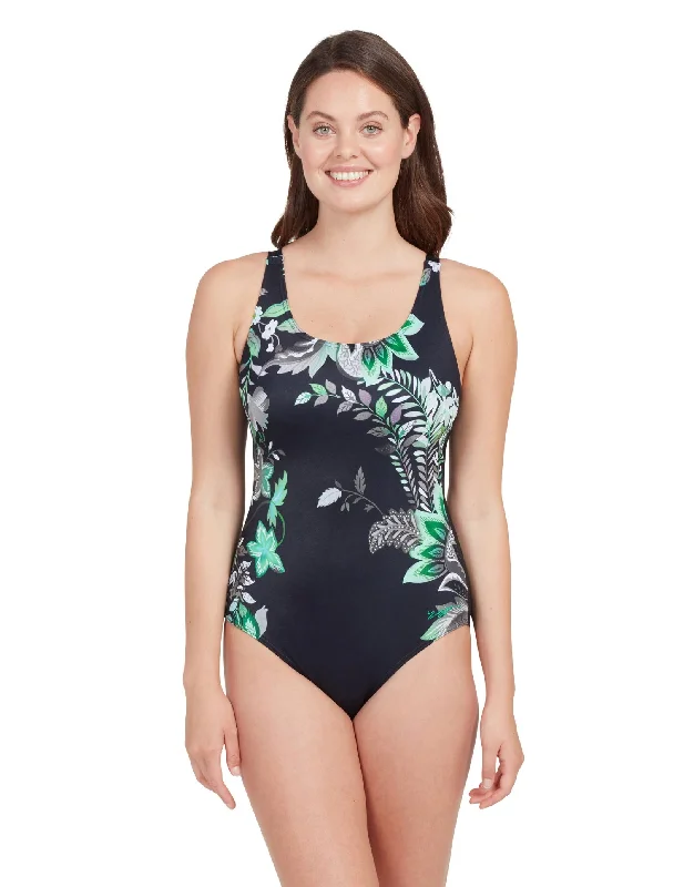 Botanica Adjustable Scoopback Swimsuit - Black/Green Street