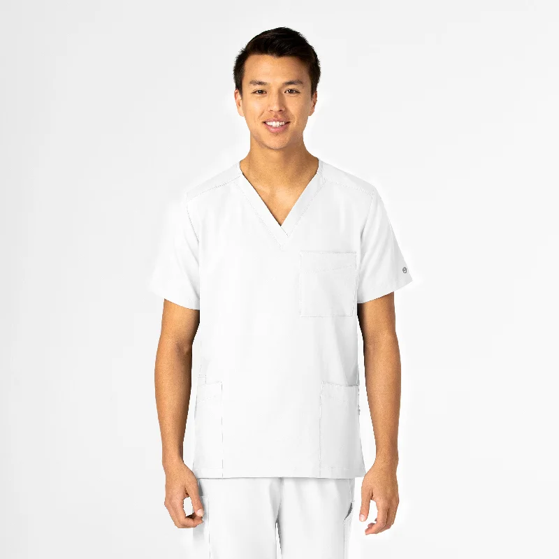 W123 Unisex 4 Pocket Utility Scrub Top - White Sophisticated Men's French