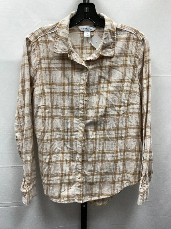 Tan & White Top Long Sleeve Old Navy, Size M Relaxed Men's Australian 