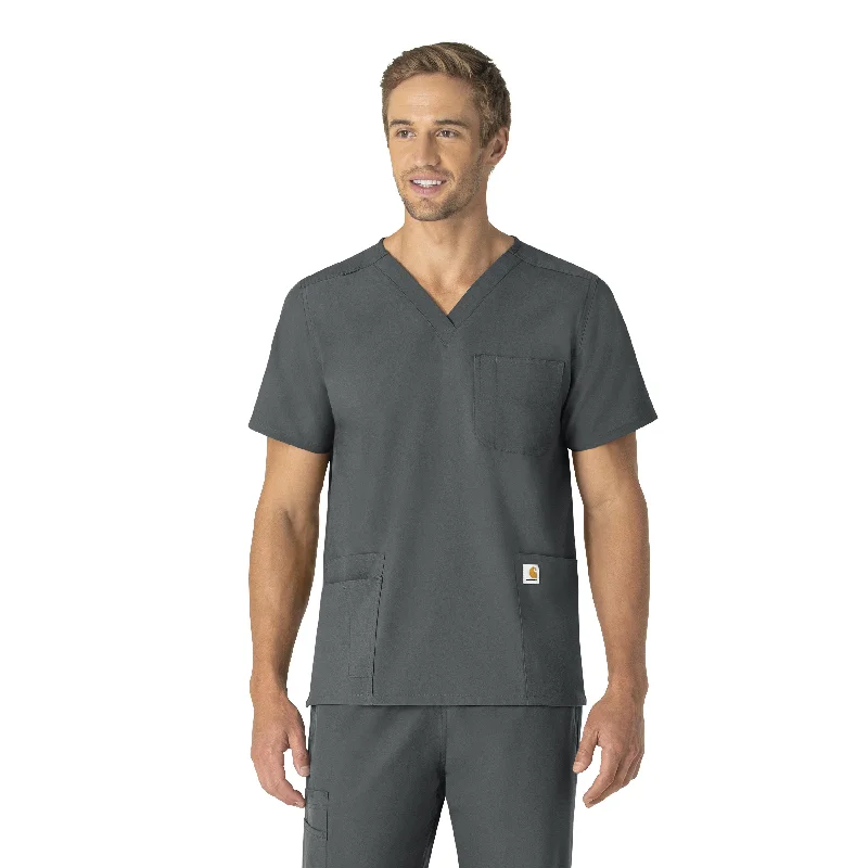 Carhartt Force Essentials Unisex V-Neck 6-Pocket Scrub Top - Pewter Sleek Men's Metallic