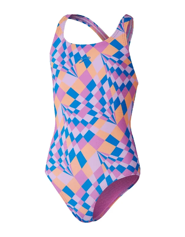 Girls Allover Medalist Swimsuit - Pink/Blue Monochromatic Office Style