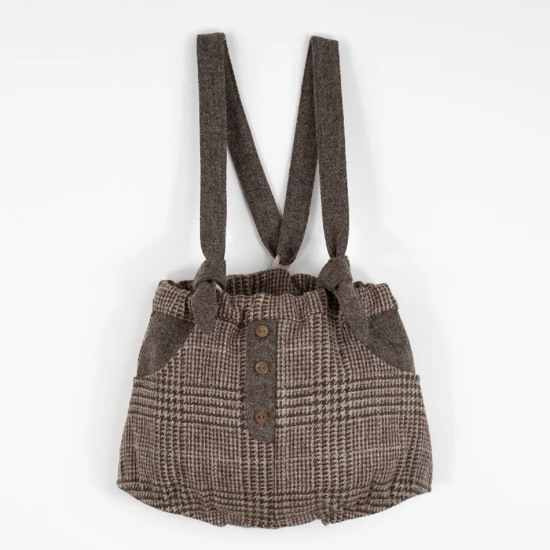 Popelin Brown Plaid Woollen Culotte With Removable Straps And Placket Masculine Men's Thick