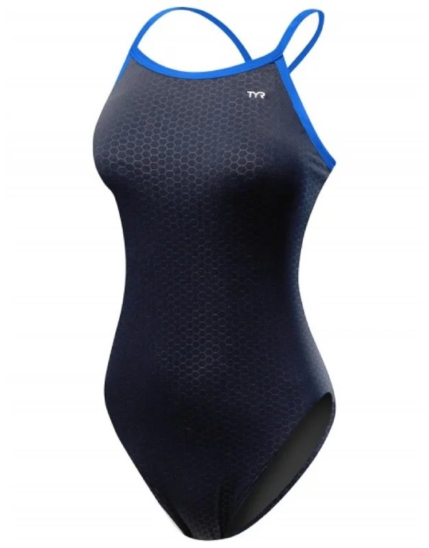 Girls HEXA Durafast Elite Diamondfit Swimsuit - Black/Blue Polished Men's Satin